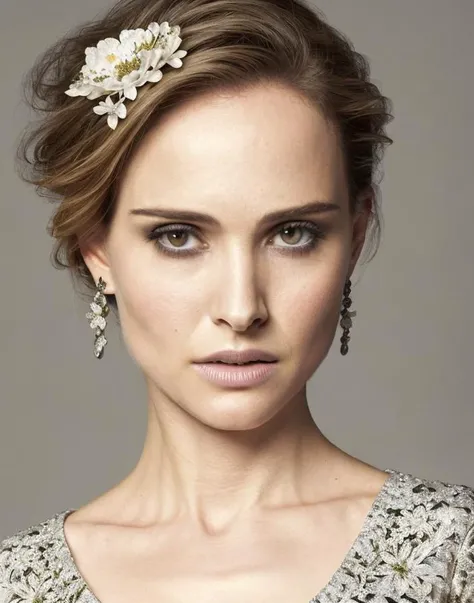 <lora:Natalie_Portman:0.85>(actress model), (masterpiece, realistic:1.3), (extremely intricate:1.2), (photorealistic:1.4), (extremely delicate), (ultra realistic:1.3), (intricately detailed full body), (modelshoot style), (full body photo of the most beautiful artwork in the world), hyper-realistic photography, extremely detailed CG unity 8k wallpaper, UHD, HDR, RAW photo, DSLR, A dynamic composition of intersecting lines and geometric shapes, suggesting a sense of order and balance, Within a hidden enclave, a botanical masterpiece blooms, its meticulously arranged flowers a testament to nature's artistry, Topaz, Subtle luster that imparts a delicate and understated glow, Seductress, Petite, Lean, fit, Designer earrings