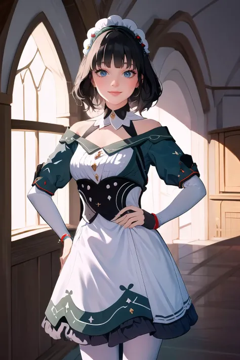 Highly detailed, High Quality, Masterpiece, beautiful, Katheryne, <lora:Katheryne:1.0>, 1girl, solo, cowboy shot, hand on hip, light smile
