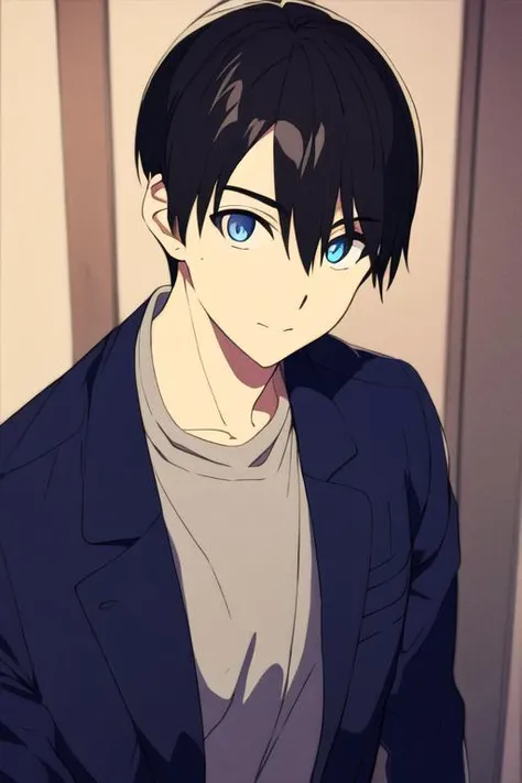 masterpiece, best quality, high quality, 1boy, solo, male focus, looking at viewer, upper body, <lora:nagi_umino:0.58>, nagi_umino, black hair, blue eyes, hair between eyes, realistic, coat