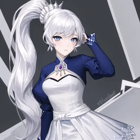 masterpiece, highres, best quality, 1girl,(scar on left eye), [WeissSchneeFull:1], <lora:Weiss Schnee:0.8>, highly detailed, rule of thirds, jewelry, long hair, bangs, hair between eyes