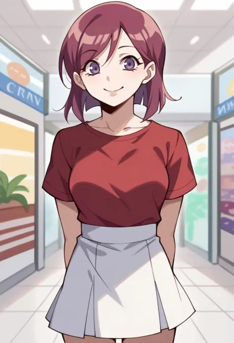 score_9, score_8_up, score_7_up, source_anime BREAK 1girl, solo, <lora:zs_MihoXL:1> mihop2, medium hair, crimson hair, red tshirt, white skirt
cowboy shot, smile, mall, looking at viewer , hands behind back