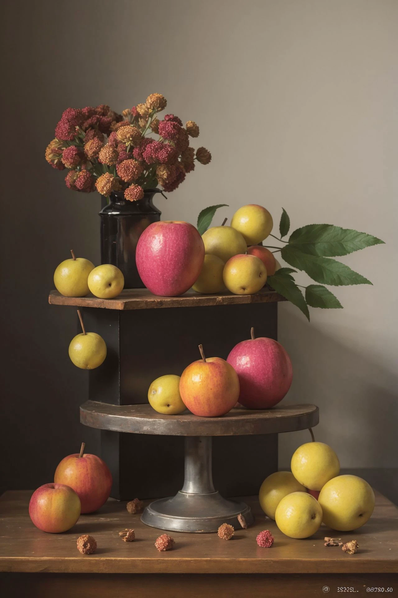 (masterpiece), (best quality), (still_life:1.3), no humans, simple background, old, realistic, Rembrandt lights, 8K, Ultra-HD, hyper-realistic, vibrant, detailed, ultra detail, soothing tones, muted colors,
<lora:KK_still_life_v2:0.8>,