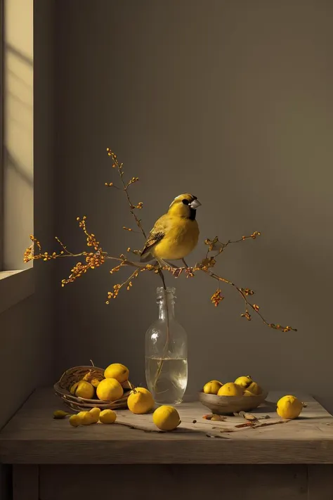 realistic, (best quality, masterpiece:1.3),Finch, branch,still_life, <lora:still_life_v3:1>, nature light, <lora:shuV2:0.3>