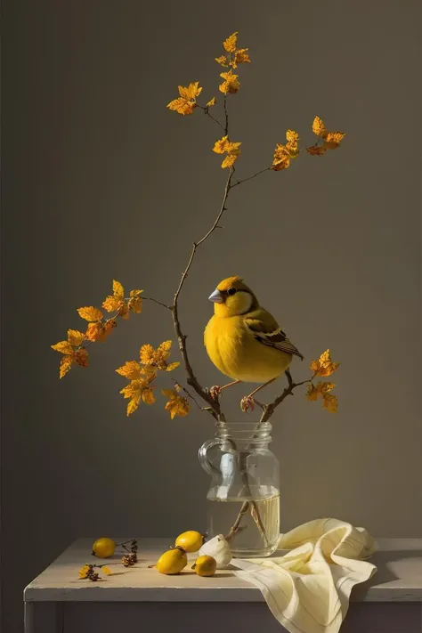 realistic, (best quality, masterpiece:1.3),Finch, branch,still_life, <lora:still_life_v3:1>, nature light, <lora:shuV2:0.3>
