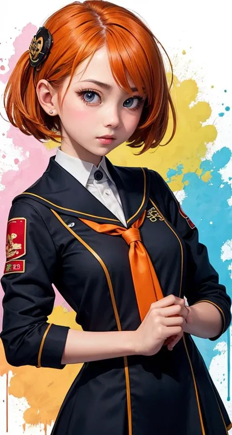(masterpiece:1.1),(highest quality :1.1),(HDR:1),1girl,Chinese school uniform,relaxed eyes,Ease,relieved,,upper body,Splash,Abstract,creative,orange,PunkPunkAI,
