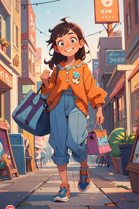 Craft a delightful 3D Pixar character,akin to the magic of Toy Story,set in a digital illustration of a bustling cityscape at dusk. Imagine hues of cool blues and warm oranges. The character,with a mischievous grin,navigates the urban landscape filled with animated objects, <lora:GoodHands-beta2:1>