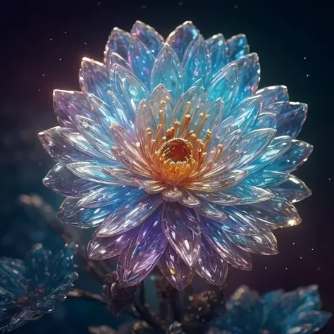 crystal blossom flower,
fantasy, galaxy, transparent,
shimmering, sparkling, splendid, colorful,
magical photography, dramatic lighting, photo realism, ultra-detailed, 4k, Depth of field, High-resolution
<lora:epiNoiseoffset_v2:1>
<lora:crystals fantasy_10R:0.5>