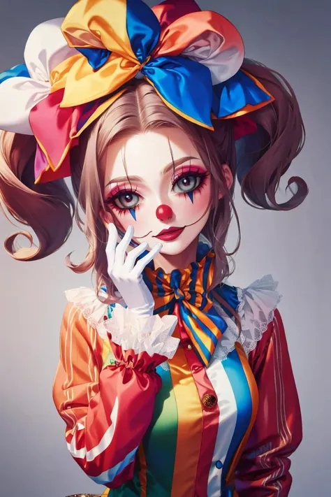 <lora:mega_twintails-2.0:0.8>,mega twintails,<lora:ClownFashion:1.1>, ClownFashion,