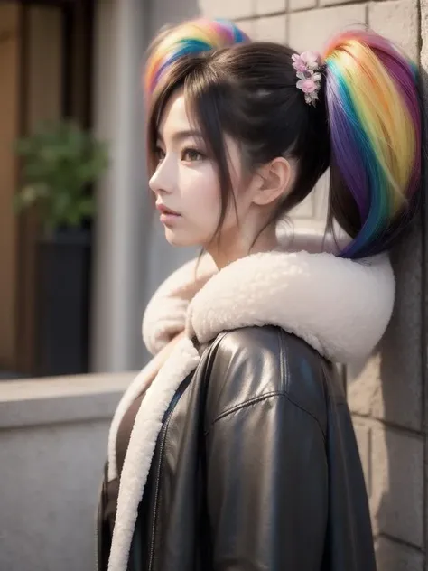 beautiful woman with rainbow gradient hair (mega twintails) <lora:mega_twintails-2.0:0.8>,
8k, masterpiece, highly detailed, solo,
City 17,
close-up,
marching,
grimace,
robe coat