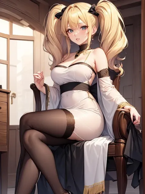 beautiful woman with blonde hair (mega twintails) <lora:mega_twintails-2.0:1>,
8k, masterpiece, highly detailed, solo,
Palace,
from below,
sitting on a chair,
afraid,
ponchos