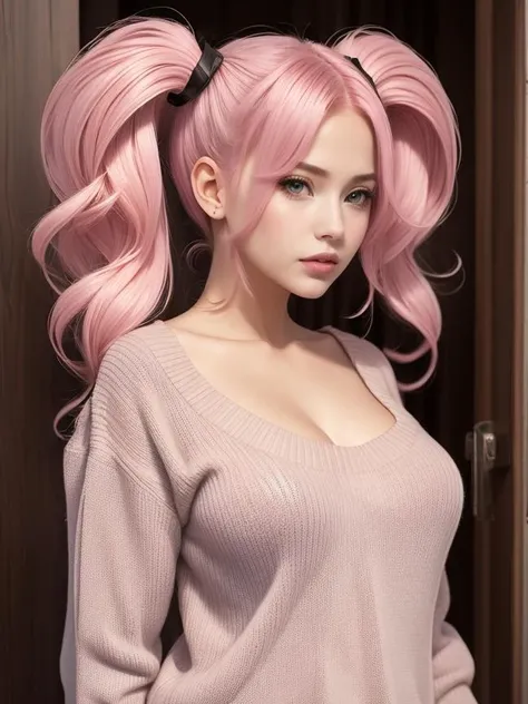 beautiful woman with pink hair (mega twintails) <lora:mega_twintails-2.0:0.8>,
8k, masterpiece, highly detailed, solo,
Valley,
point-of-view shot,
fixing hair,
angry,
v-neck sweater