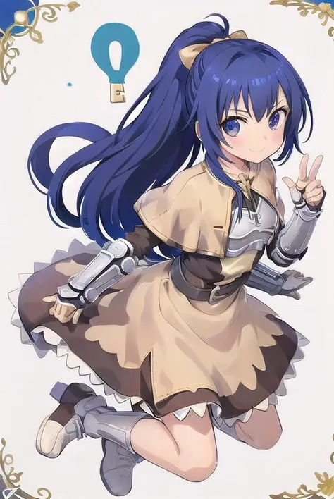 masterpiece,best quality,1girl,solo,full body,(chibi).blue hair,gold eye,ponytail,white hair_bow,smile,<lora:swordsmanROBetaV1:0.8>,swdro, 1girl, armor, belt, boots, dress,peace_sign,outdoor,sky,glass,gorgeous,key visual, vibrant, sketch,studio anime,award-winning, professional, highly detailed,high budget, cinemascope