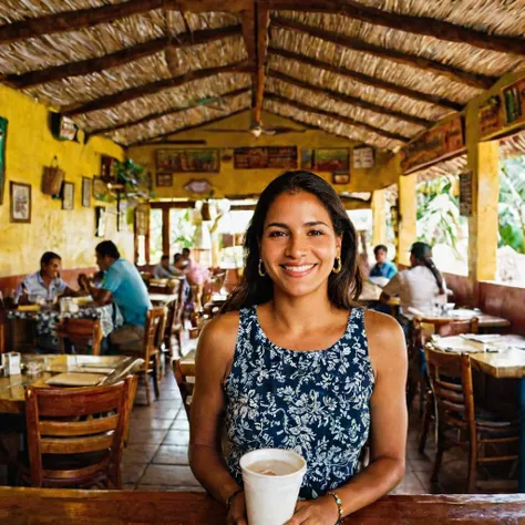 iphone photo beautiful Honduran woman's face . large depth of field, deep depth of field, highly detailed, full body long shot: a Honduran woman (flies:1.2) through the eating place or restaurant with a (amiable:1.2) smile, 35mm lens, natural lighting, beautiful Honduran woman's face, detailed, elegant, highly draped, intricate, colorful, vivid color, full clear, sharp focus, cinematic, fine still, symmetry, enhanced quality, combined, epic, great composition, creative, beautiful, atmosphere, professional, exceptional, generous, cute, best, glowing, perfect, focused, thought, iconic, stunning, gorgeous