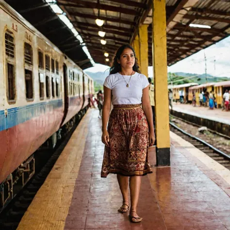iphone photo Nicaraguan woman's beautiful sad eyes . large depth of field, deep depth of field, highly detailed, full body long shot: a Nicaraguan woman (walks:1.2) through the station with a (troubled:1.2) smile, 35mm lens, natural lighting, Nicaraguan woman's beautiful sad eyes, elegant, intricate, highly detailed, wonderful colors, sweet, dramatic background, sharp focus, expressive, cute, divine, thought, epic, stunning, amazing, elaborate composition, colorful, surreal, open atmosphere, dynamic, symmetry, creative, positive, unique, joyful, pure, very inspirational, inspiring, transparent, complex, vibrant