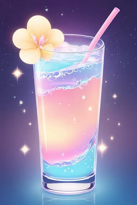 masterpiece, kawaiitech, tall glass of the most expensive water in the world, kawaii, pastel color, intricate, detailed, sharp focus, surrounded by swirls of sparkling water, stardust, vaporwave, galaxy background, style-swirlmagic:0.8 <lora:KawaiiTech:0.5>