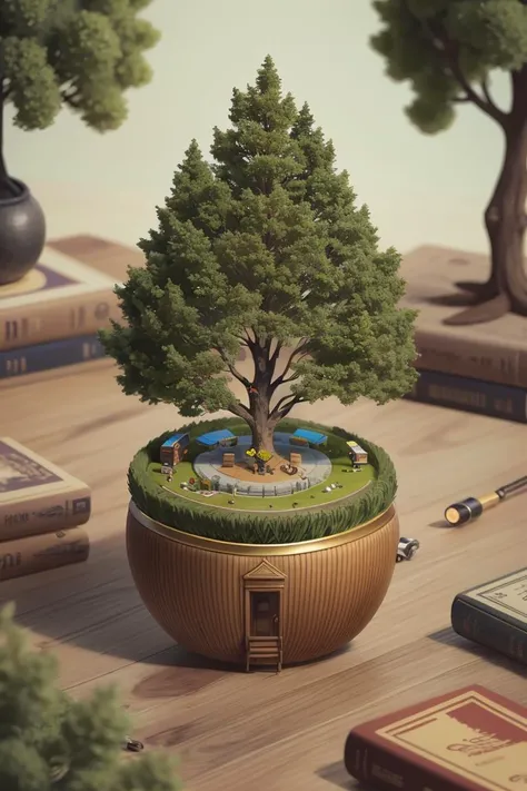 a miniature, Chris LaBrooy, detailed illustration, microverse_creator <lora:microverse_creator:0.65>,tree,river,