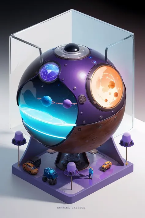 interstellar space station spaceship,Mars Land,steam,blue purple neon,a miniature, Chris LaBrooy, detailed illustration, microverse_creator <lora:microverse_creator:0.65>,cyberpunk style,