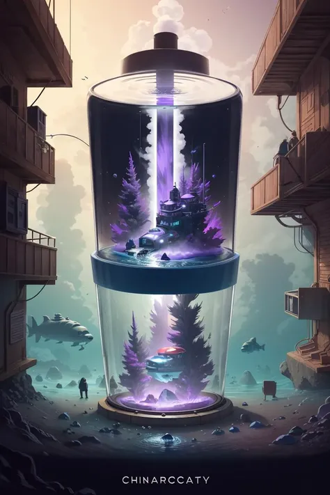 iunderwater space city submarine,steam,blue purple neon,a miniature, Chris LaBrooy, detailed illustration, microverse_creator  <lora:microverse_creator:0.65>,cyberpunk style,
