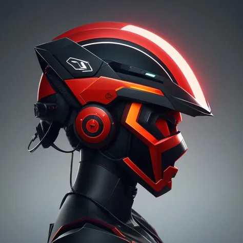 Ear helmet, Mecha, sci-fi future, red mask, correctly constructed, black background, game icon,ornate,Trending on Artstation