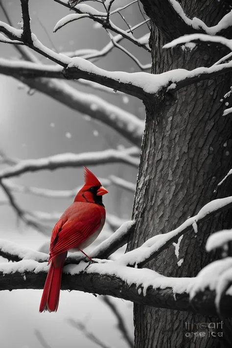 photograph,Northern Cardinal,Fairy-Tale,at Midday,Overdetailed art,Demoscene,Ilford FP4 125,80mm,vibrant colors,