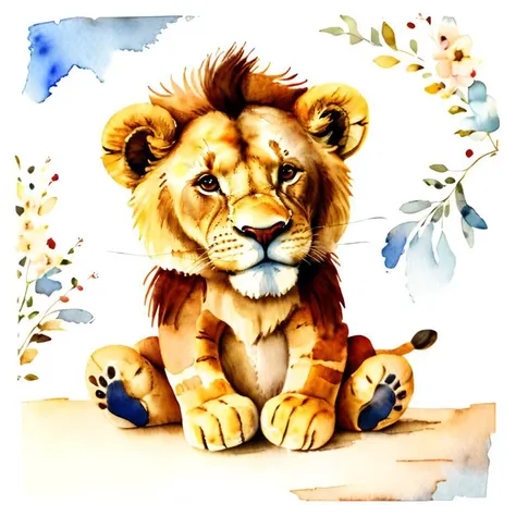 master piece,high quality,vintage watercolor,illustration,cute,stuffed animal,lion, still life,no humans, <lora:ãç»æ¬æç»ãæ°´å½©é£æ ¼æç» ç»æ¬æäº å¨ç©ä¸»é¢_v1.0:1>