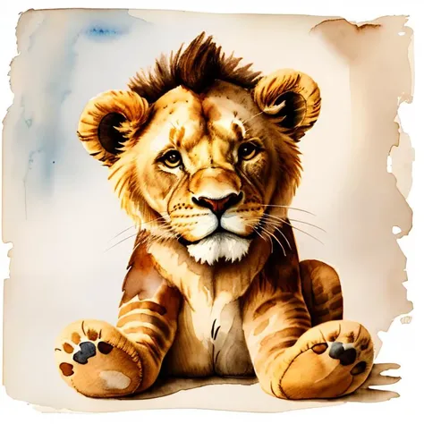master piece,high quality,vintage watercolor,illustration,cute,stuffed animal,lion, still life,no humans, <lora:ãç»æ¬æç»ãæ°´å½©é£æ ¼æç» ç»æ¬æ
äº å¨ç©ä¸»é¢_v1.0:0.8>