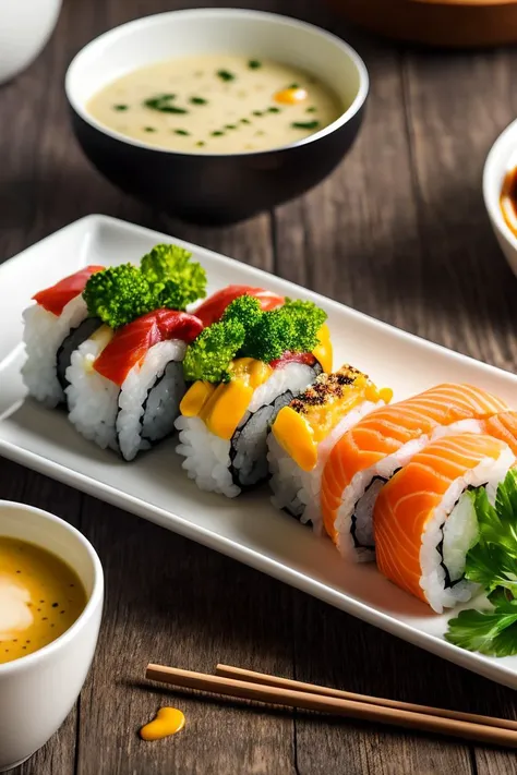 (masterpiece:1.2), (best quality), (ultra detailed), (8k, 4k, intricate),(highly detailed:1.2), (detailed background),detailed landscape, ((portrait)), <lora:more_details:0.5> <lora:food:0.7>foodstyle,food, blurry, cup, depth of field, table, food focus, vegetable,sushi