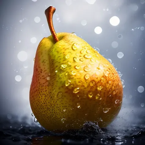 pear, splash water, flashing particles , depth of field, clean background, <lora:æ°´æçµåæå½±_v1.0:1>