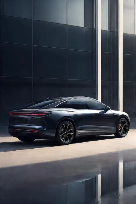 1 electric vehicles,(RAW photo, best quality),Paint Reflective, (realistic, photo-realistic:1.3), vivid colors,(reflection),(Best Quality), (detailed), <lora:China EV_V1.1_Cliffcat:0.8>,Architectural Museum background,car magazine,car photography