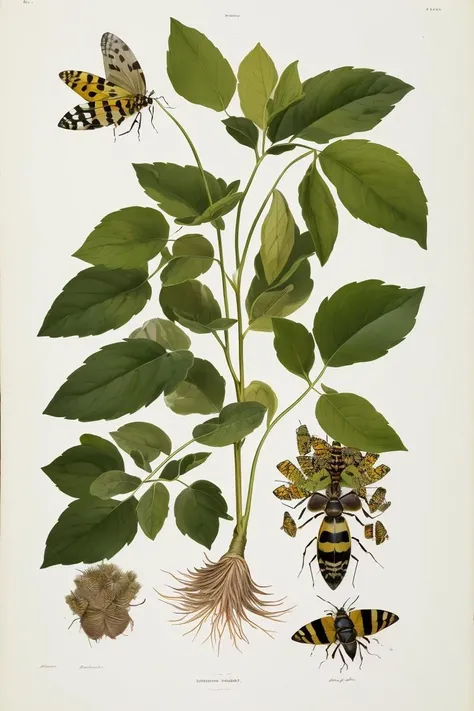 (8k, RAW photo, best quality, masterpiece:1.2),botanicart,multiple insects,bug,leaves,representation of a biome,<lora:Botanic:0.85>,(simple background:1.2,white background:1.3),