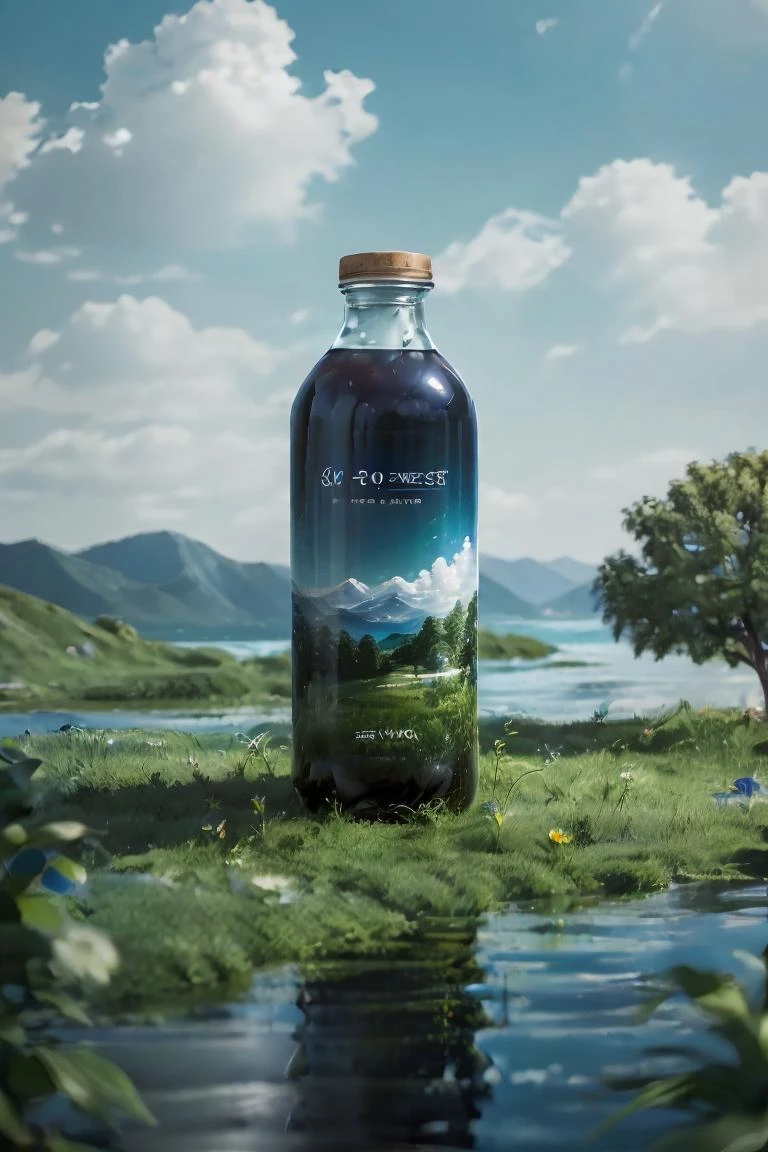 (masterpiece, top quality, best quality, official art, beautiful and aesthetic:1.2),(8k, best quality, masterpiece:1.2),CGproduct bsw,no humans,sky,outdoors,scenery,cloud,day,blue sky,nature,water,bottle,grass,blurry,lake,cloudy sky,tree,<lora:CGproduct bsw_20230825230630:0.75>,