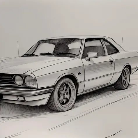 <lora:Pencil_Sketch_Dim64_SD-05:0.8>, (Pencil_Sketch:1.2, messy lines, greyscale, traditional media, sketch), unfinished, hatching (texture), solo, looking at viewer, simple background, 1car