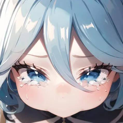 chibi girl,close up,from above,blue hair,sadly face,realistic tears <lora:furina:1> <lora:sadly face-lbw:1>, (best quality, masterpiece:1.2), ultra detailed