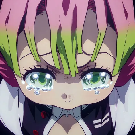 black shirt, white jacket, cleavage cutout,  <lora:Character_Mitsuri:0.8>  chibi boy,close up,from above,[tears],sadly face,  <lora:sadly face-lbw:1.1>