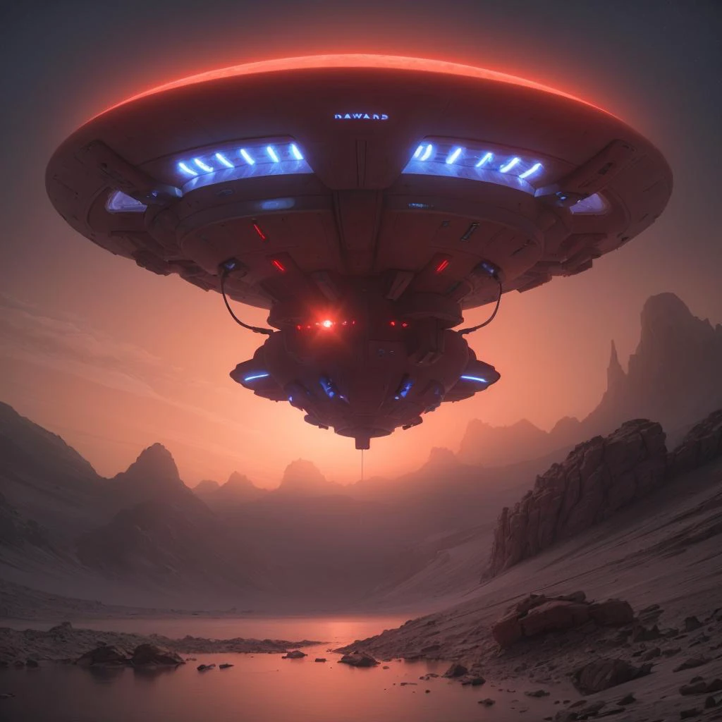 raw, red-blue spaceship:ufo <lyco:UFOMaker:0.25> , flying, plasma engines, frozen lake mars, sunset, dust storm, cinematic <lyco:TruckMaker:.2> <lyco:BikeMaker:.1> <lyco:Cloudify:.1>