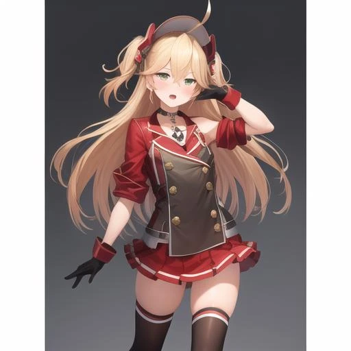 full-body, stand, side, pose for photo, pose(masterpiece, best quality:1.4), absurdres, highres, ultra detailed, beautiful, (secretary), (perfect face, detailed face, beautiful:1.3),(natural breasts, cleavage), collarbone, fingerless gloves, gloves,spaghetti strap top, black pencil skirt, tight, over the knee skirt, hat, elegant secretary outfit, thighhighs, thick thighs, thighs, multiple belts, More detailed 8K.motor irreal:1.4,UHD,La mejor calidad:1.4, fotorrealista:1.4, textura de la piel:1.4, obra maestra:1.8,obra-prima, mejor calidad, (detailed face features:1.3),(manos detailed)