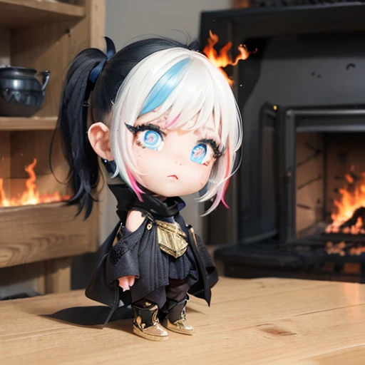 stitches,Big head doll, big head, small body, cute,Doll Body,Empty-handed,No items in hand,No object in front of you,
Big head doll,big head, small body, Mini Body,top-heavy,cute,Doll Body,Short hands, short feet,Short legs,
(masterpiece:1.331), best quality,
Photo,
Black young dark princess girl,ta,solo,
[black:red 20] hair, (straight hair), long bangs, exposing forehead, multicolored hair,
Multilayered black dress,
(Eyes blazing with fire:1.7),(Burning eyes:1.4),(Dark red eyes),
Flame tattoo,Facial tattoo,Flame makeup,Black lipstick,
frown,Evil eye,ferocity,cold, indifferent, Cracks on the face,
Standing,
night, burning forest, falling ash,