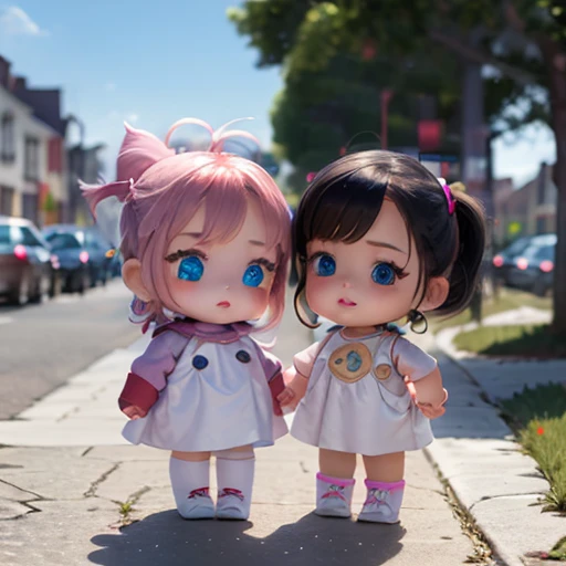 Big head doll,big head, small body, Mini Body,top-heavy,cute,Doll Body,Short hands, short feet,Short legs,
(masterpiece:1.331), best quality,
1 girl,
white skirt,white shoes,Knee socks,backpack,car,
grass