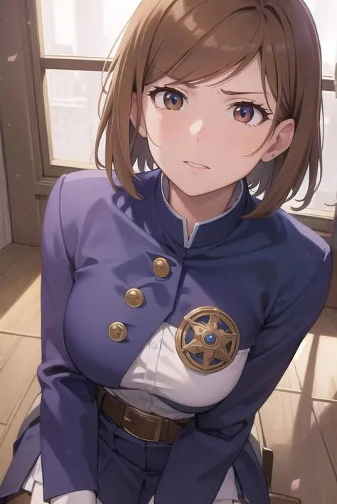 nobarakugisaki, <lora:nobarakugisaki-lora-nochekaiser:1>,
nobara kugisaki, bob cut, (brown eyes:1.7), brown hair, lips, short hair,
BREAK belt, brown belt, brown pantyhose, crop top, crop top overhang, jujutsu tech uniform, pantyhose, pleated skirt, shirt tucked in, skirt, blue skirt, blue crop top,
BREAK looking at viewer,
BREAK indoors, classroom,
BREAK <lyco:GoodHands-beta2:1>, (masterpiece:1.2), best quality, high resolution, unity 8k wallpaper, (illustration:0.8), (beautiful detailed eyes:1.6), extremely detailed face, perfect lighting, extremely detailed CG, (perfect hands, perfect anatomy),