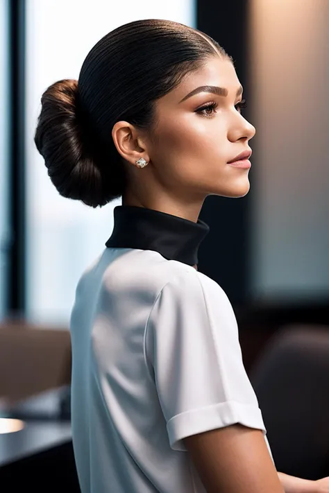 Zendaya_SoloTI_v1,
(A chic pencil skirt in a sophisticated hue, paired with a crisp blouse for a professional yet elegant ensemble:1.1), ((In a sleek office lobby, surrounded by sleek furniture and the soft glow of modern lighting:1.2)), (seductive), photorealistic, masterpiece, high quality, artistic, unique, award winning photograph, professional, 8k, RAW photo, best quality,flattering, (cinematic:1.3) shallow DOF, depth of field,sharp focus,
<lora:add_detail:0.6>,<lora:LowRa:0>, PA7_Portrait-MCU,