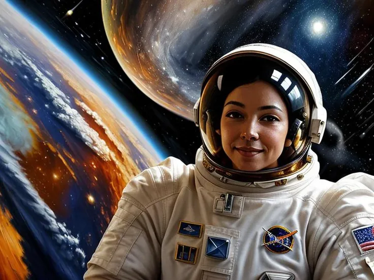 impressionist painting,loose brushwork,vibrant color,light and shadow play,captures feeling over form,the concept of outer space,astronaut,