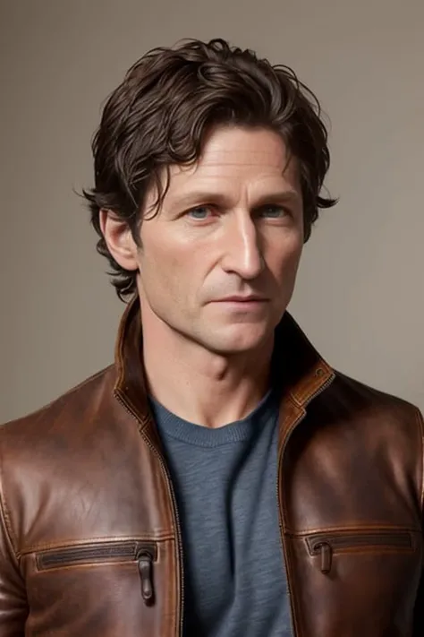 Highly detailed RAW color photo, (clothed), of [Todd Howard:God:12], (wearing brown leather jacket), (highly detailed, fine details), (detailed facial features), [sixteen times the detail]