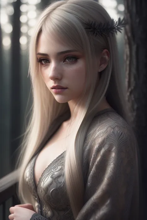 (hyperdetailed), hyperresolution 8k wallpaper, best quality, 80mm lens, a beautiful young canadian woman, full body photo, blonde straight long hair, (highly detailed hair:1.4), smoke, fog, (dark forest:1.1), bokeh, faded, neutral colors, (hdr:1.5), ((muted colors)), intricate scene, artstation, hyperdetailed, cinematic shot, warm lights, dramatic light, intricate details, [vignette], complex background, ((((cinematic look)))), soothing tones, insane details, intricate details, hyperdetailed, low contrast, soft cinematic light, dim colors, exposure blend, hdr, faded, slate gray atmosphere, (wide angle), photorealistic, sharp focus, beauty lips