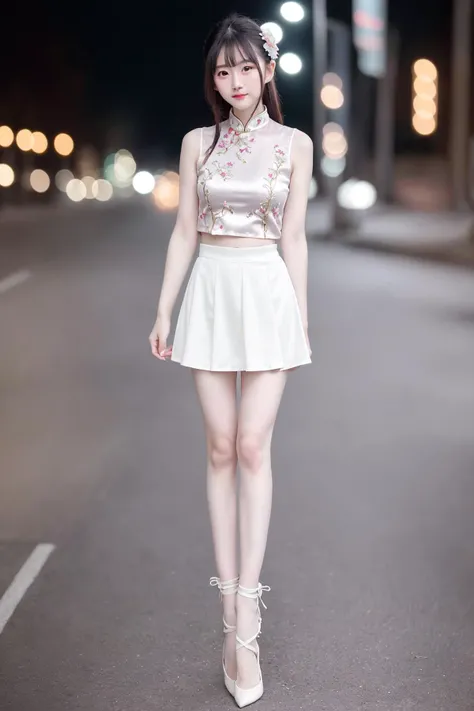 best quality,very aesthetic,8k,epiCPhoto,(<lora:ahx_v1:0.2>),<lora:chinaDollLikeness_v10:0.1>,<lora:japaneseDollLikeness_v15:0.1>,<lora:koreanDollLikeness_v20:0.1>,<lora:taiwanDollLikeness_v20:0.1>,<lora:RussianDoll:0.1>,full body,<lora:Twinkle8:0.3>,Twinkle,chinese clothes,skirt,((very thin legs:1.2)),Hands on waist,white skin,realistic,pavement:1.2,