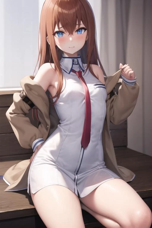 masterpiece, best quality, <lora:estheticMakiseKurisu_makiv1:0.05>, 1girl, brown hair, makise kurisu, long hair, blue eyes, hair over one eye, small breasts, (oversized shirt), white shirt, <lora:oversizedShirt_v10:1>