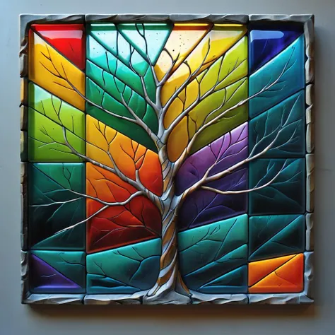 <lora:artfullyENGRAVED_SDXL_V1:0.5>,stained glass,transluscent,masterpiece,brilliant color story,illusionism,fut uristic geometric abstractionism,in the style of hyperrealism,organic,tree,