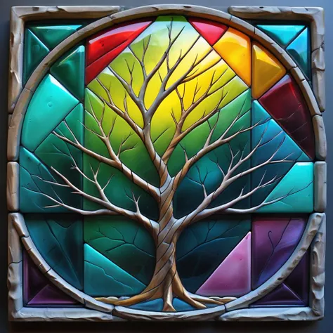 <lora:artfullyENGRAVED_SDXL_V1:0.5>,stained glass,transluscent,masterpiece,brilliant color story,illusionism,fut uristic geometric abstractionism,in the style of hyperrealism,organic,tree,