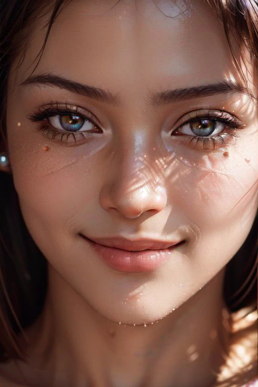 (masterpiece:1.2), (best quality:1.2), film grain, high contrast, colors and shapes, ultra sharp, 8k,((high resolution)), ((shiny skin:1.0)), (((close-up:1.8)),(( face portrait)), smiling videly, (photorealistic:1.4), (diffused soft lighting, ((( instagramm fashion model ))), deep malt color skin, <lora:Tanlines05:0.8>, <lora:skin_tone_slider_v1:1.4>, <lora:add_detail:0.6>, <lora:hourglassv01:0.7,<lora:weight_slider_v2:-1.0>, <lora:emotion_happy_slider_v1:0.6>, <lora:detail_slider_v4:1.2>,