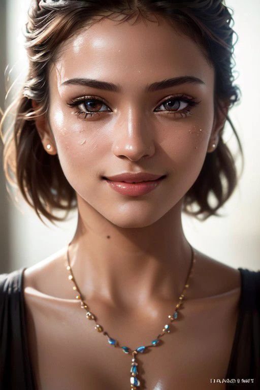 (masterpiece:1.2), (best quality:1.2), film grain, high contrast, colors and shapes, ultra sharp, 8k,((high resolution)), ((shiny skin:1.2)), (((close-up:1.6)),(( face portrait)), smiling videly, (photorealistic:1.4), (diffused soft lighting, ((( instagramm fashion model ))), deep malt color skin, <lora:Tanlines05:0.8>, <lora:skin_tone_slider_v1:1.4>, <lora:add_detail:0.6>, <lora:hourglassv01:0.7,<lora:weight_slider_v2:-1.0>, <lora:emotion_happy_slider_v1:0.6>, <lora:detail_slider_v4:1.2>,