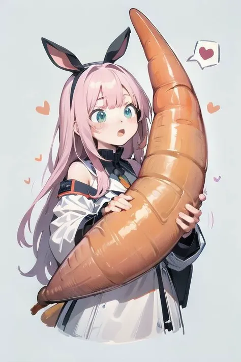 1girl, penis awe, surprised, spoken heart, huge phallic carrot